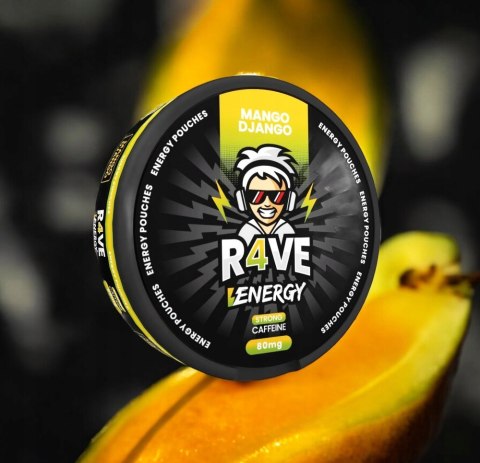 MANGO DJANGO Woreczki Energetyczne R4VE Snusy z Kofeina BEZ CUKRU 80mg MANGO DJANGO Woreczki Energetyczne R4VE Snusy z Kofeina BEZ CUKRU 80mg